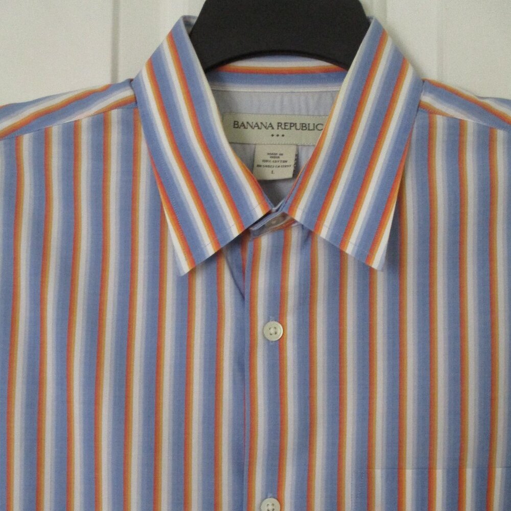 Banana Republic Mens L/S Blue Orange Cotton Casual Shirt- Size 16/34 or Large